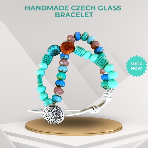 Hand crafted bohemian beaded bracelet blue beads handmade - Picture 6 of 6